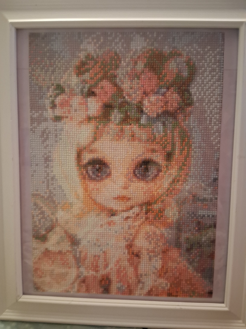 Completed And Framed Diamond Art Cross Stitch Floral Blonde Doll Flowers